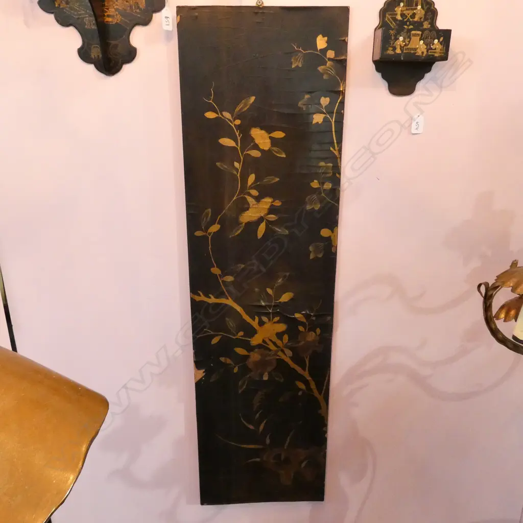 3 X BLACK LAQUER CHINESE DECORATED PANELS Image 1++