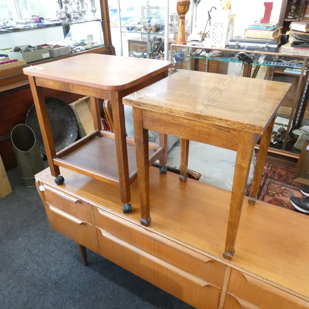 OAK SIDE TABLE + WOODEN TROLLEY H. 560MM Image 1++