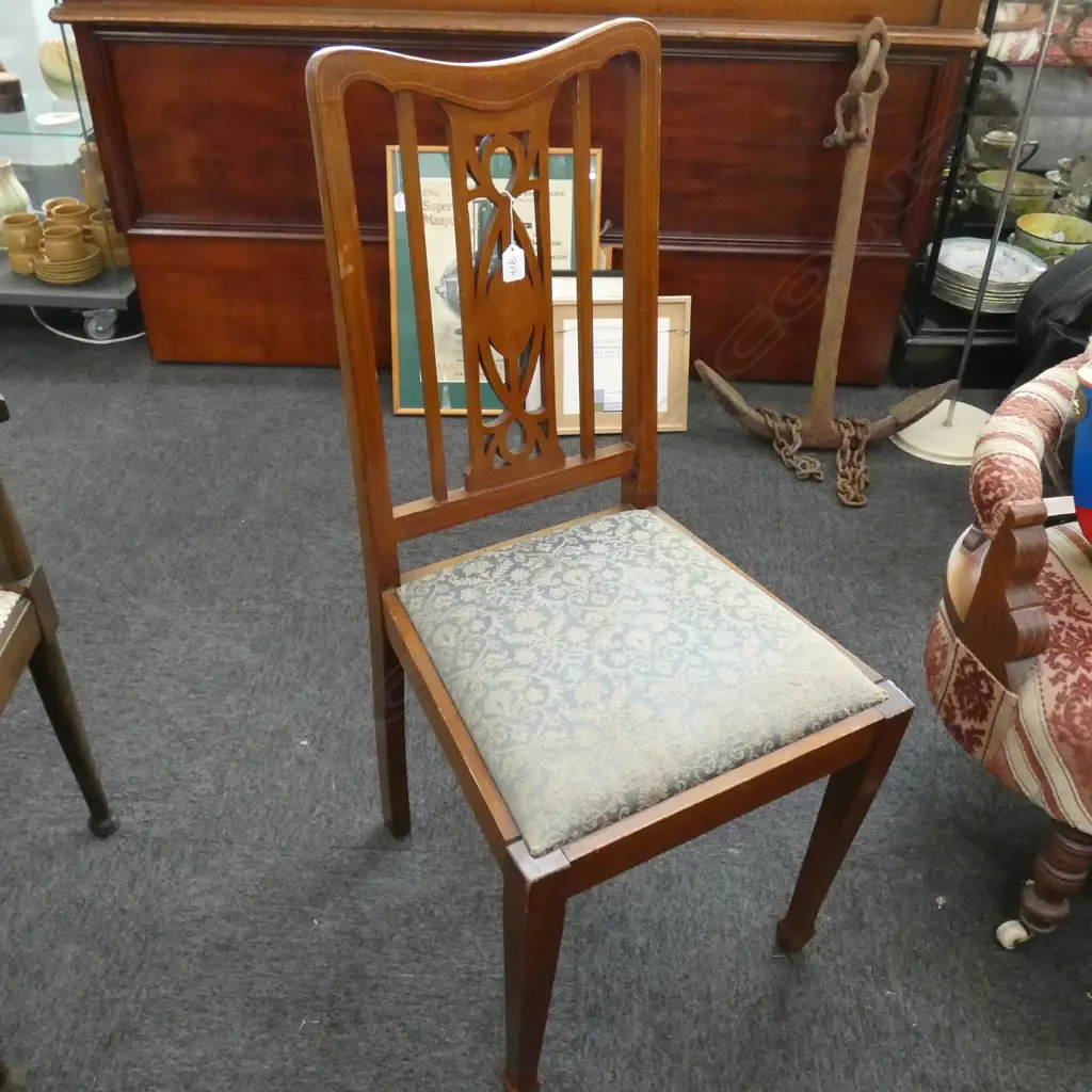 INLAY MAHOGHANY CHAIR BLUE DROP IN SEAT Image 1++