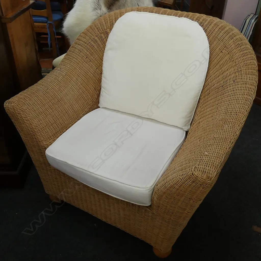 PR OUTDOOR WOVEN CANE CHAIRS WITH WHITE CUSHIONS Image 1++