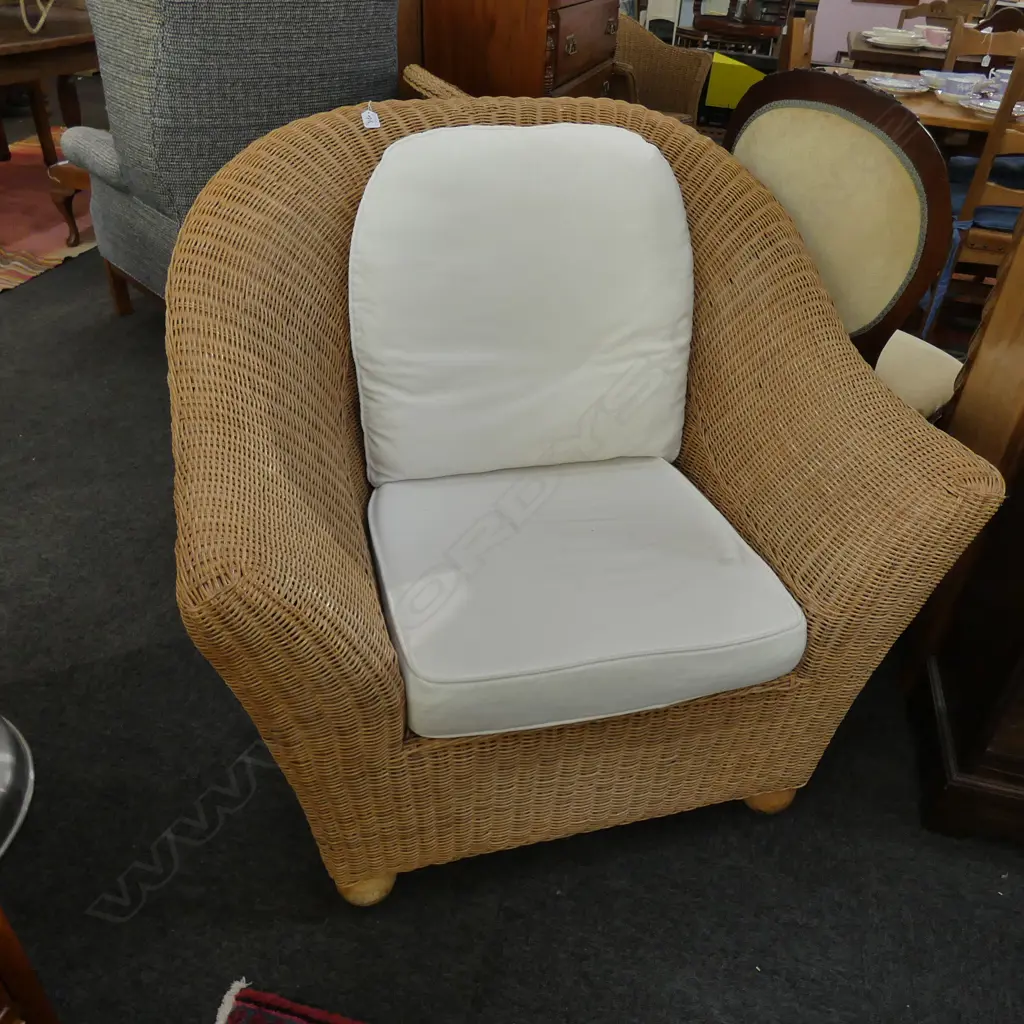 PR OUTDOOR WOVEN CANE CHAIRS WITH WHITE CUSHIONS Image 1++