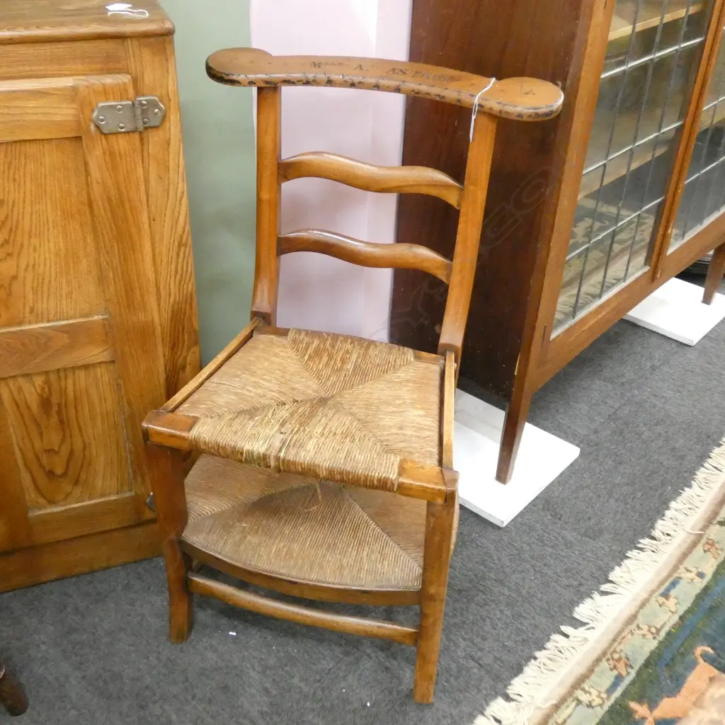 19THC FRENCH PRIE DIEU CHAIR RUSH SEAT Image 1++