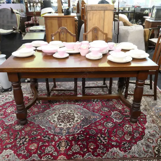 1920S OAK DINING TABLE, STRETCHER BASE, BUN FEET, 1520 X 900 X 760MM