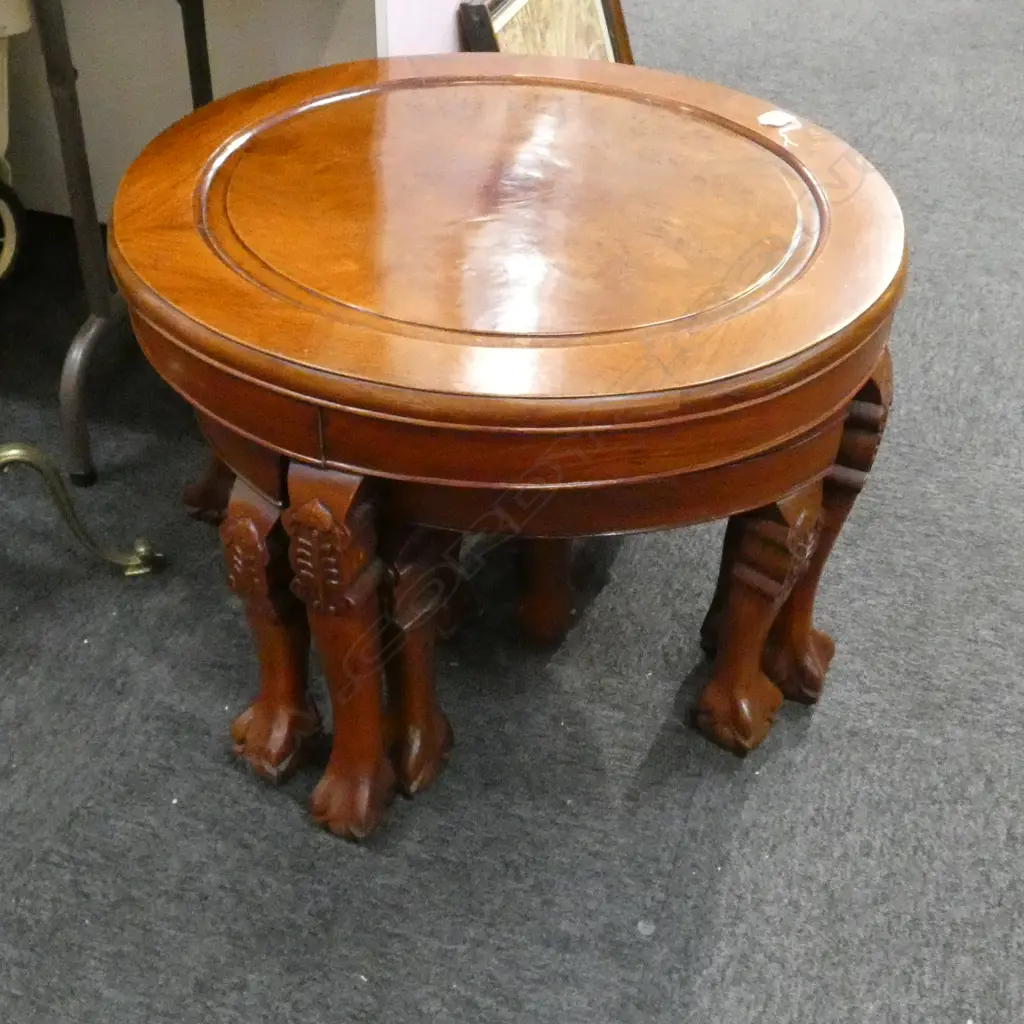 CHINESE ROUND SIDE TABLE 650MM DIA AND 4 NESTING STOOLS Image 1++