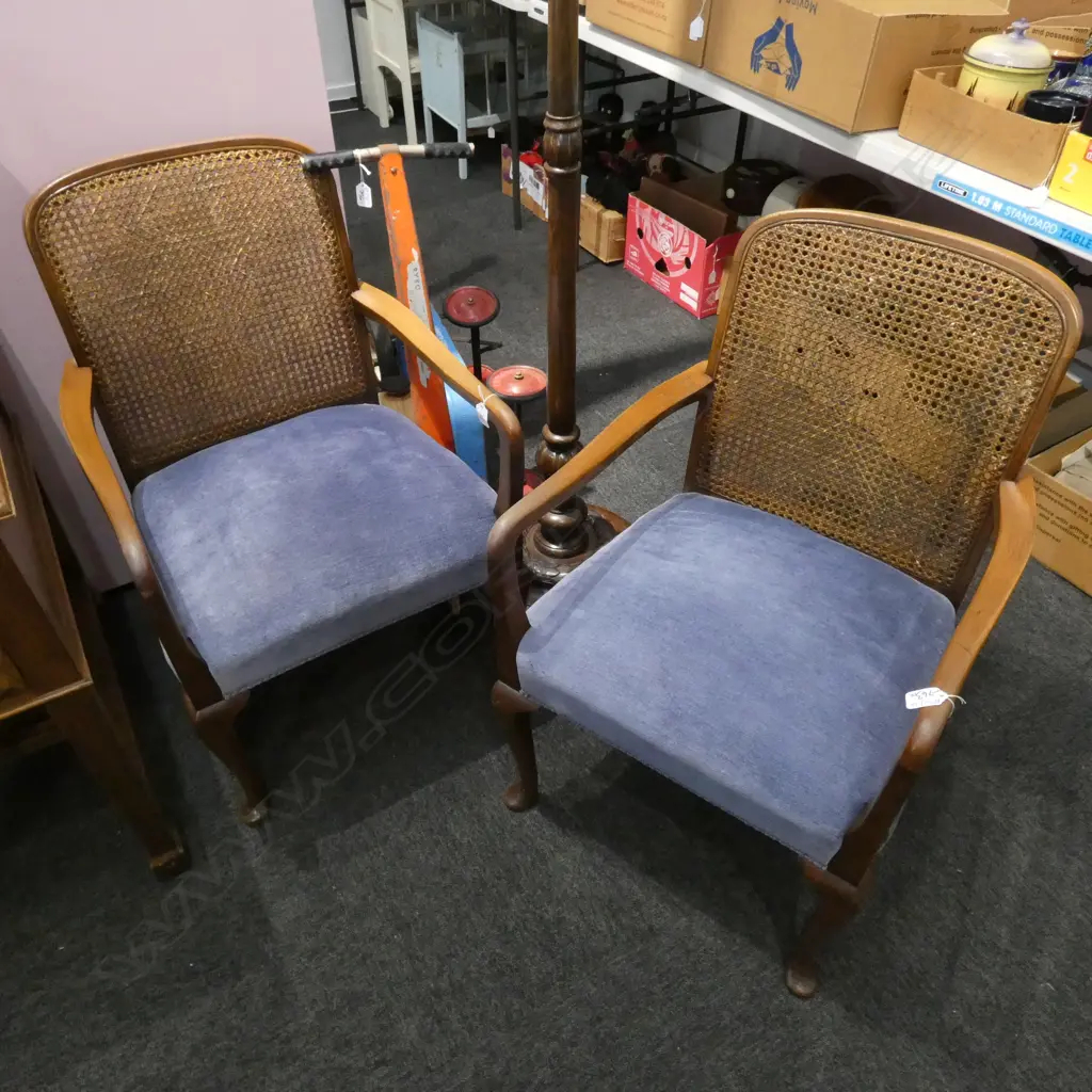 PR CANE BACKED CHAIRS BLUE UPHOLSTERY Image 1++