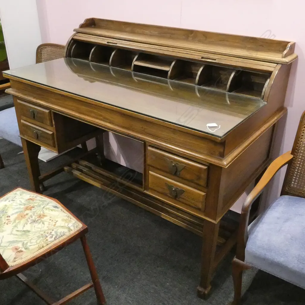 CHINESE DESK WITH GLASS TOP W. 1300MM Image 1++
