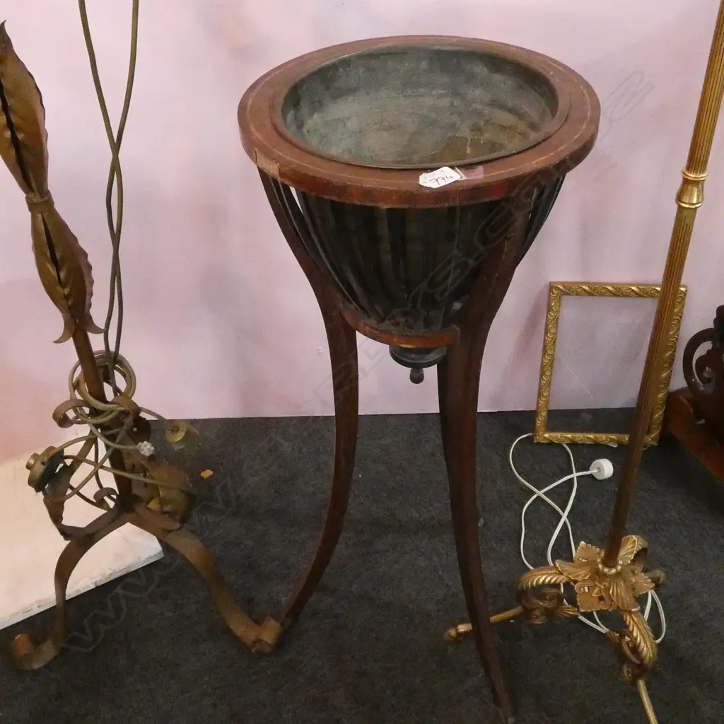 EDWARDIAN MAHOGANY PLANT STAND w LINER Image 1++
