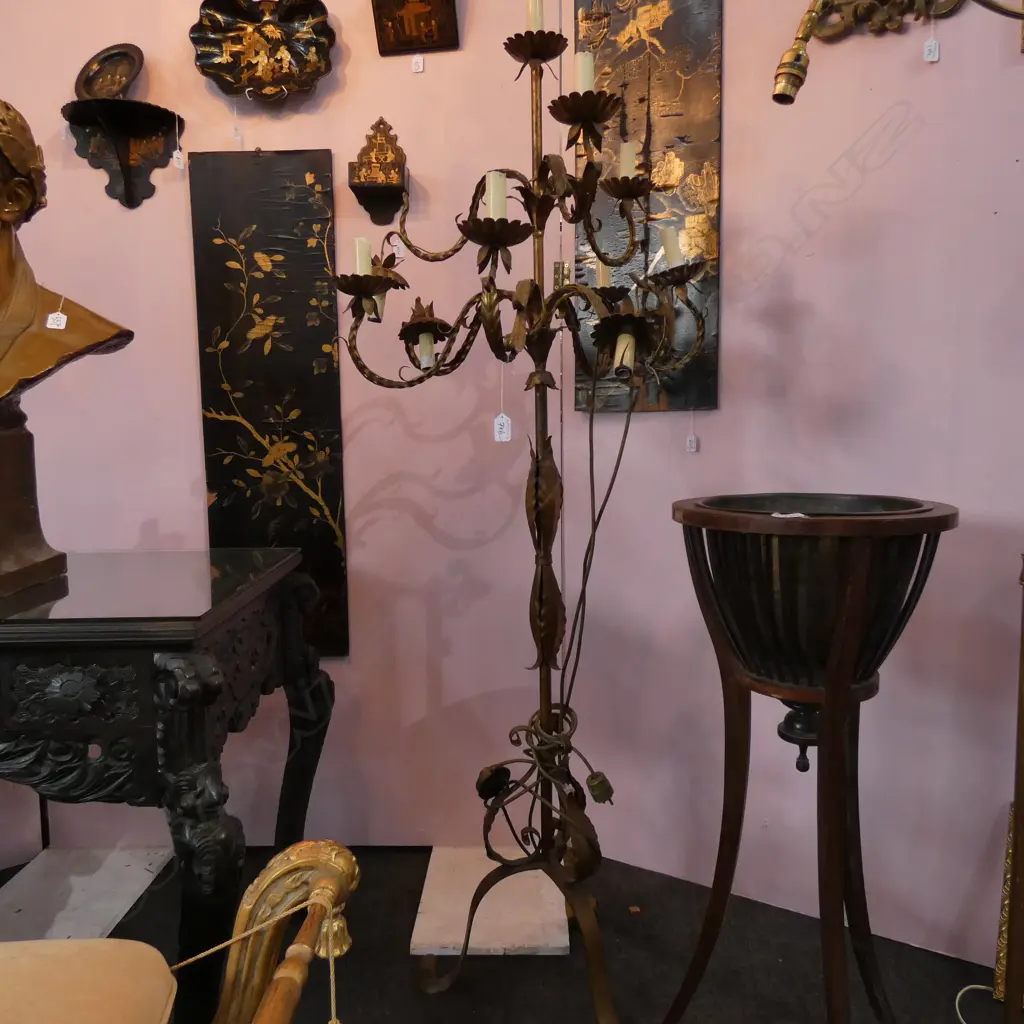 A mid-20thC tall gilt metal floor standing candelabra Image 1++