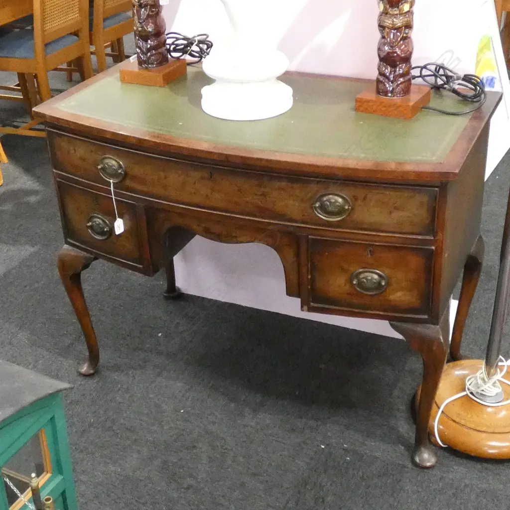 CABRIOLE LEG KNEEHOLE LEATHER TOPPED DESK 985MM W ONE LEG WOBBLY Image 1++