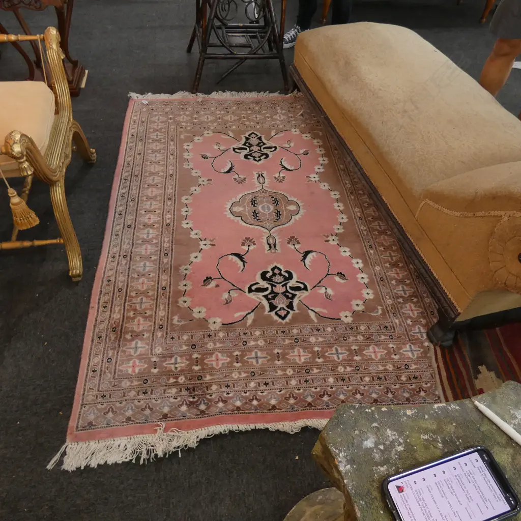 HANDWOVEN BROWN AND PINK TURKISH RUG 1800 X 1300MM Image 1++