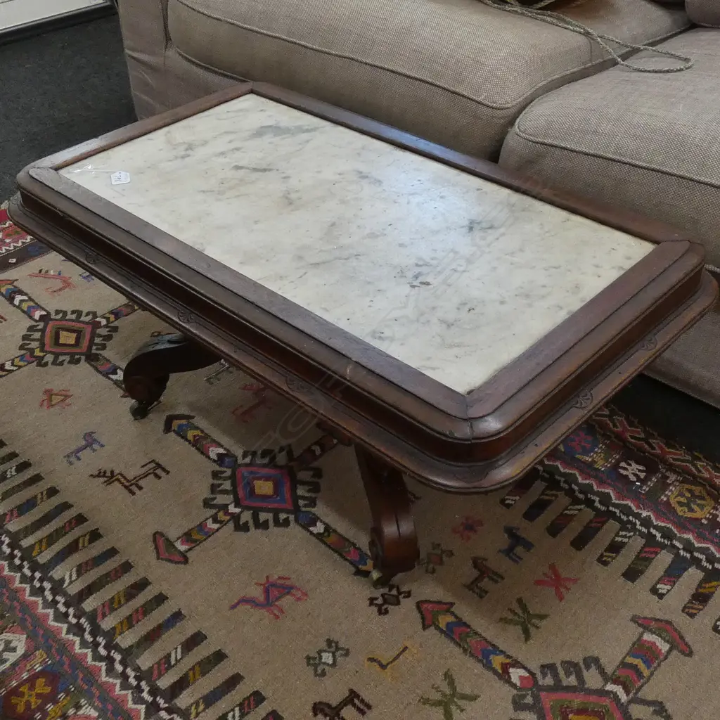 MARBLE TOP MAHOGANY LOW TABLE Image 1++