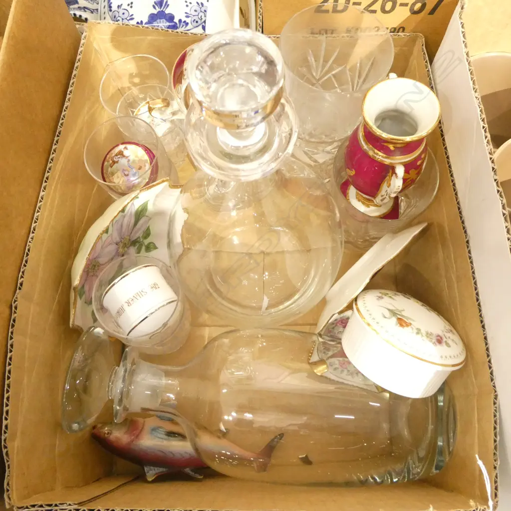 BOX LOT ASST CRYSTAL, DECANTERS, CHINA ETC Image 1++