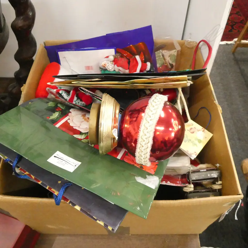 BOX LOT ASST. CHRISTMAS ITEMS + STAMP ALBUM Image 1++
