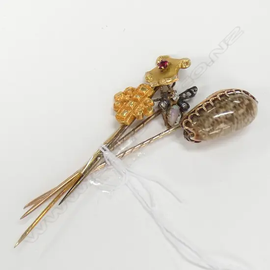 PINS, FOUR ALL SET IN GOLD