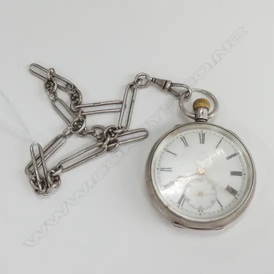 935 STAMPED SILVER POCKET WATCH AND CHAIN