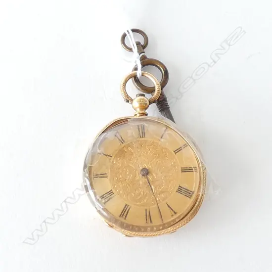 18CT GOLD LADIES POCKETWATCH + KEY AND LOOSE GLASS AF