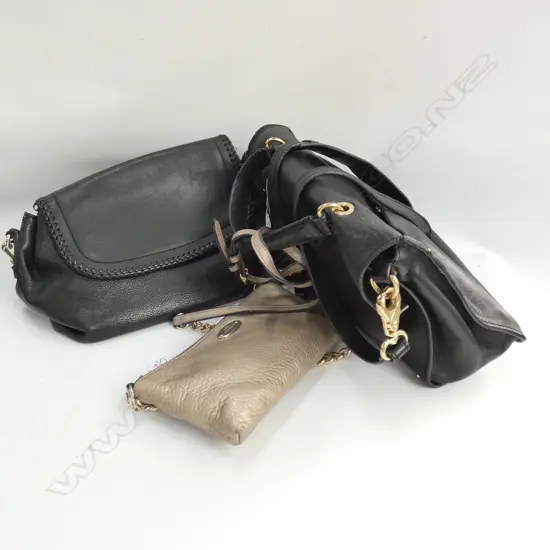 3 LEATHER HANDBAGS; TORY BURCH, COACH CLUTCH & OTHER