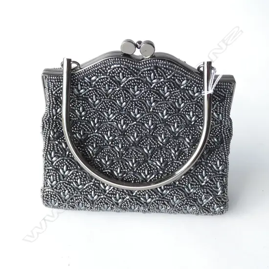 JIMMY CHOO DARK SILVER BEADED EVENING BAG