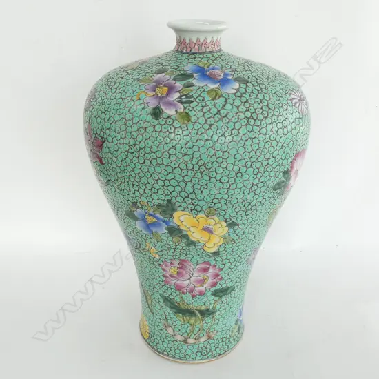 CHINESE LGE POLYCHROME FLORAL MEIPING VASE.H.350mm