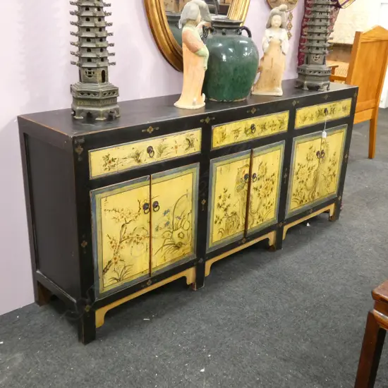 LONG YELLOW CHINESE CABINET L. 1900MM H. 850MM D. 400MM