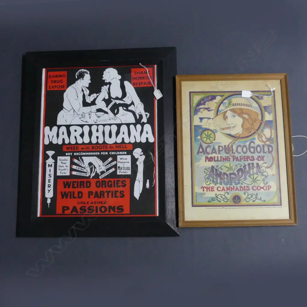 2 x MARIJUANA RELATED FRAMED POSTERS, 540 x 420mm Image 1++