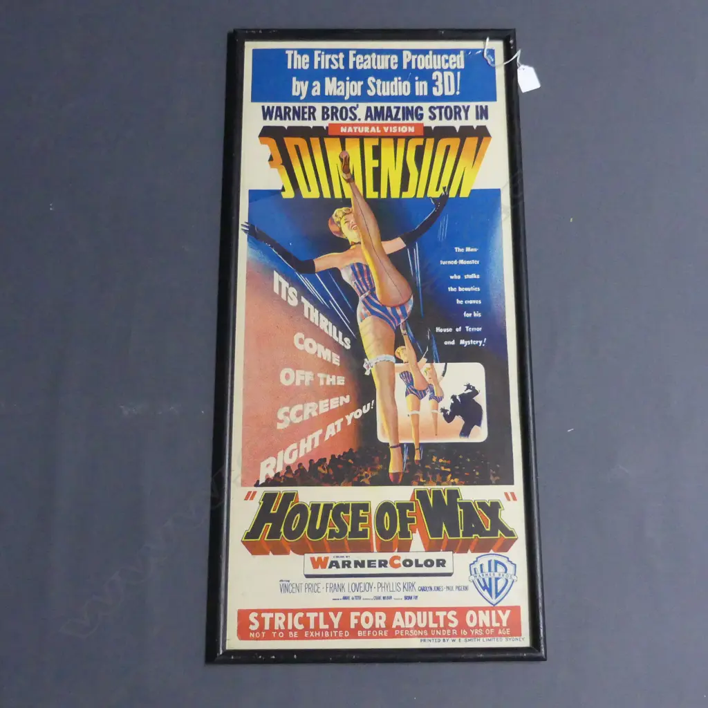 VINTAGE MOVIE POSTER FOR 'HOUSE OF WAX' STARRING VINCENT PRICE PRINTED IN SYDNEY BY W E SMITH LTD 740 x 310mm Image 1++