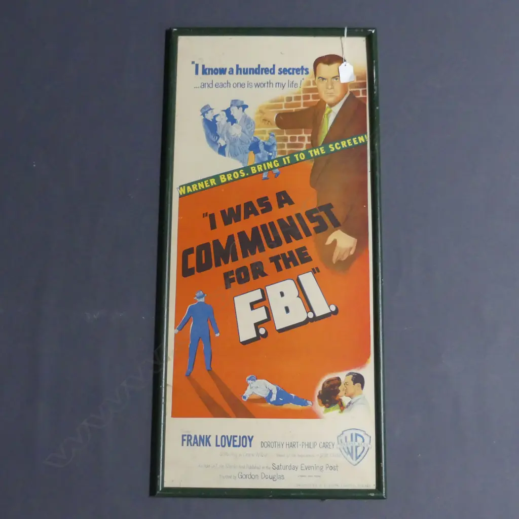 FRAMED DAYBILL FOR 'I WAS A COMMUNIST FOR THE FBI' PRINTED IN SYDNEY, 740 x 320mm Image 1++