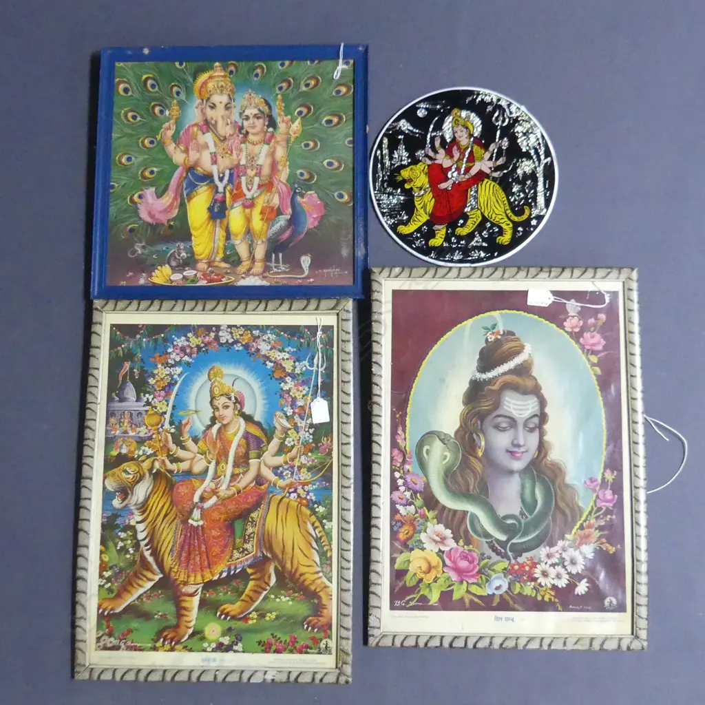 4 INDIAN FRAMED PICTURES FEATURING GODS AND DEITIES THE LARGEST MEASURING, 460 x 330mm Image 1++