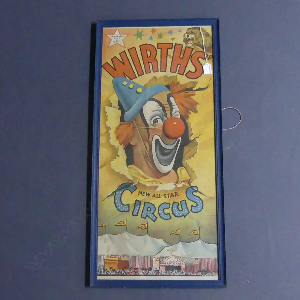 VINTAGE WIRTHS CIRCUS ADVERTISING POSTER FRAMED, 780 x 350mm Image 1++