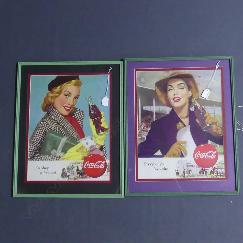 2 x FRAMED VINTAGE COCA COLA ADVERTISING POSTERS,410 x 320mm Image 1++
