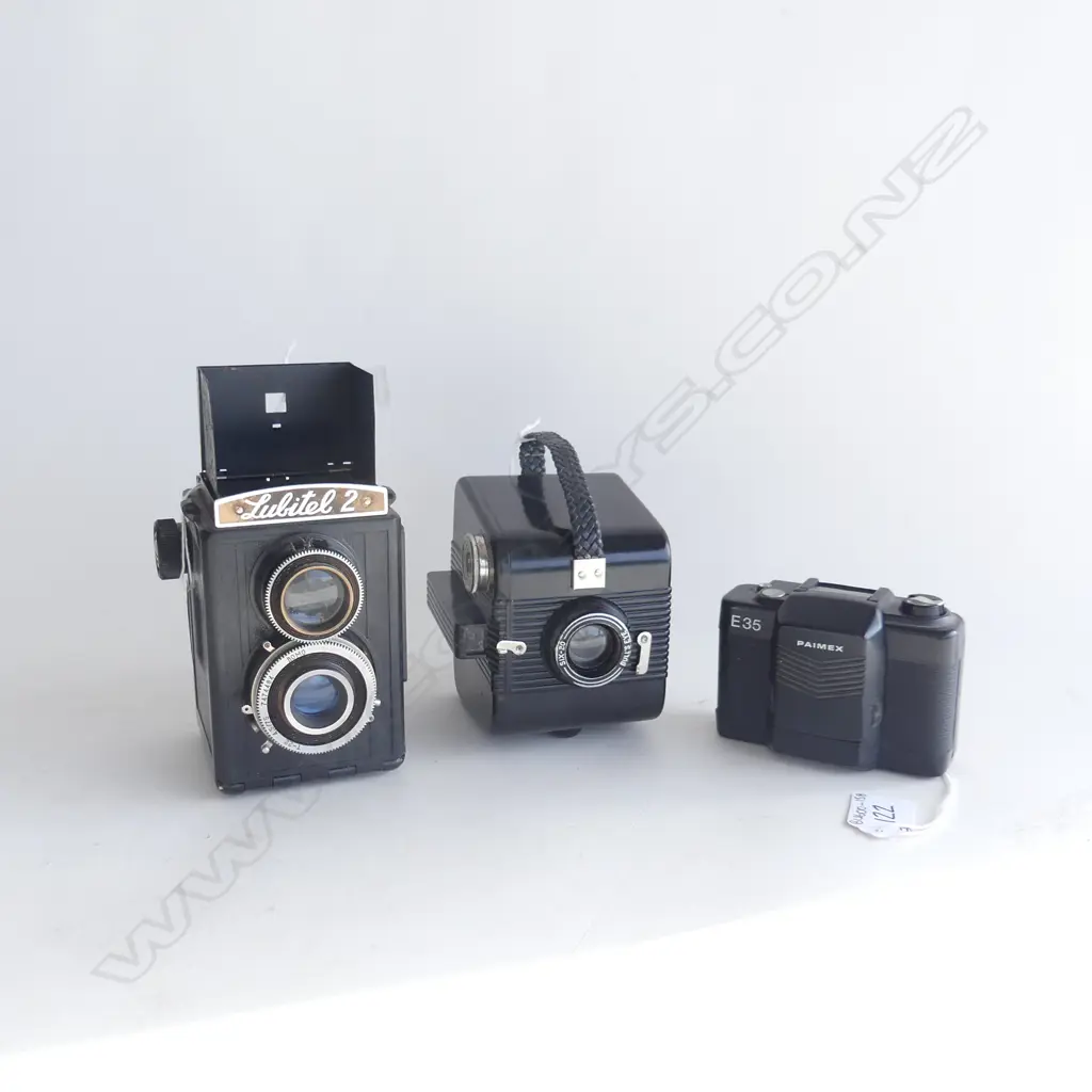 3 x CAMERAS 1 BAKELITE 620 W. 110mm & 1 PAIMX E35 + LUBITEL TWIN LENS REFLEX CAMERA AF Image 1++