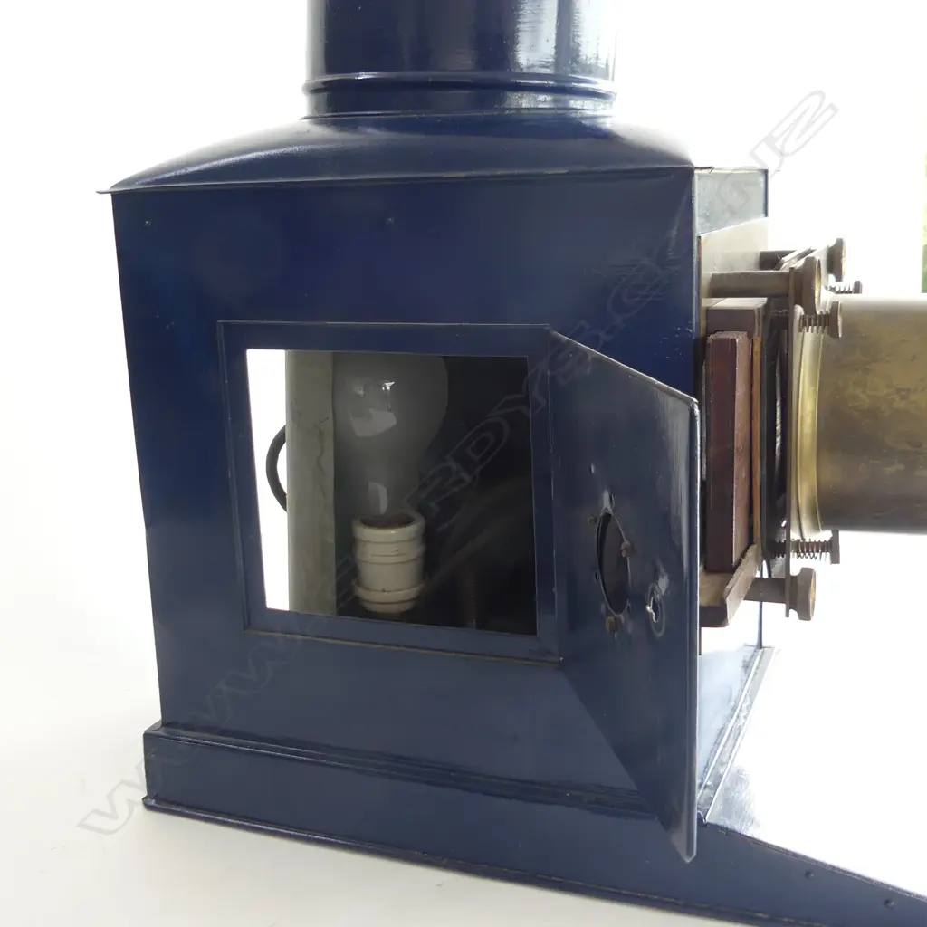 LARGE OLD ELECTRIFIED MAGIC LANTERN REPAINTED BLUE H. 470mm Image 1++