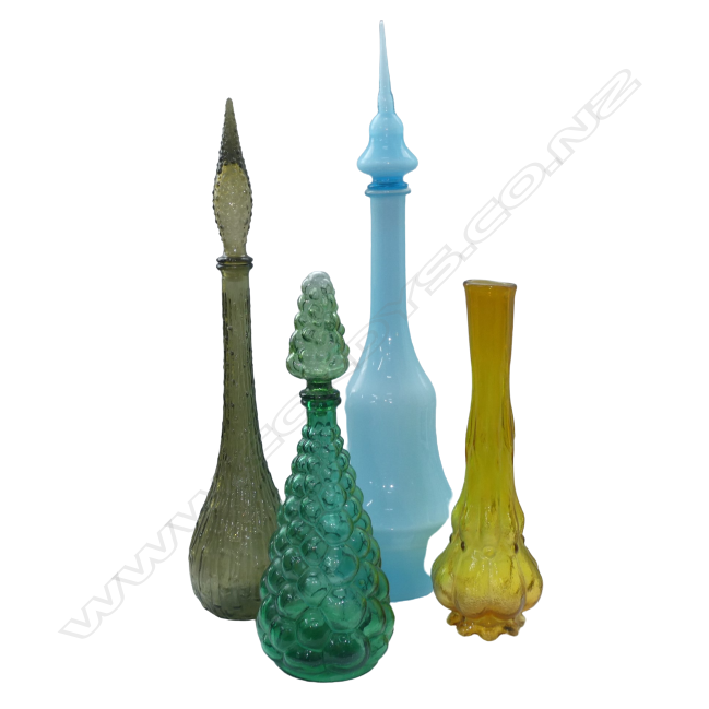 4 1970s GENIE BOTTLES 3 WITH STOPPERS PALE BLUE H. 640mm Image 1++