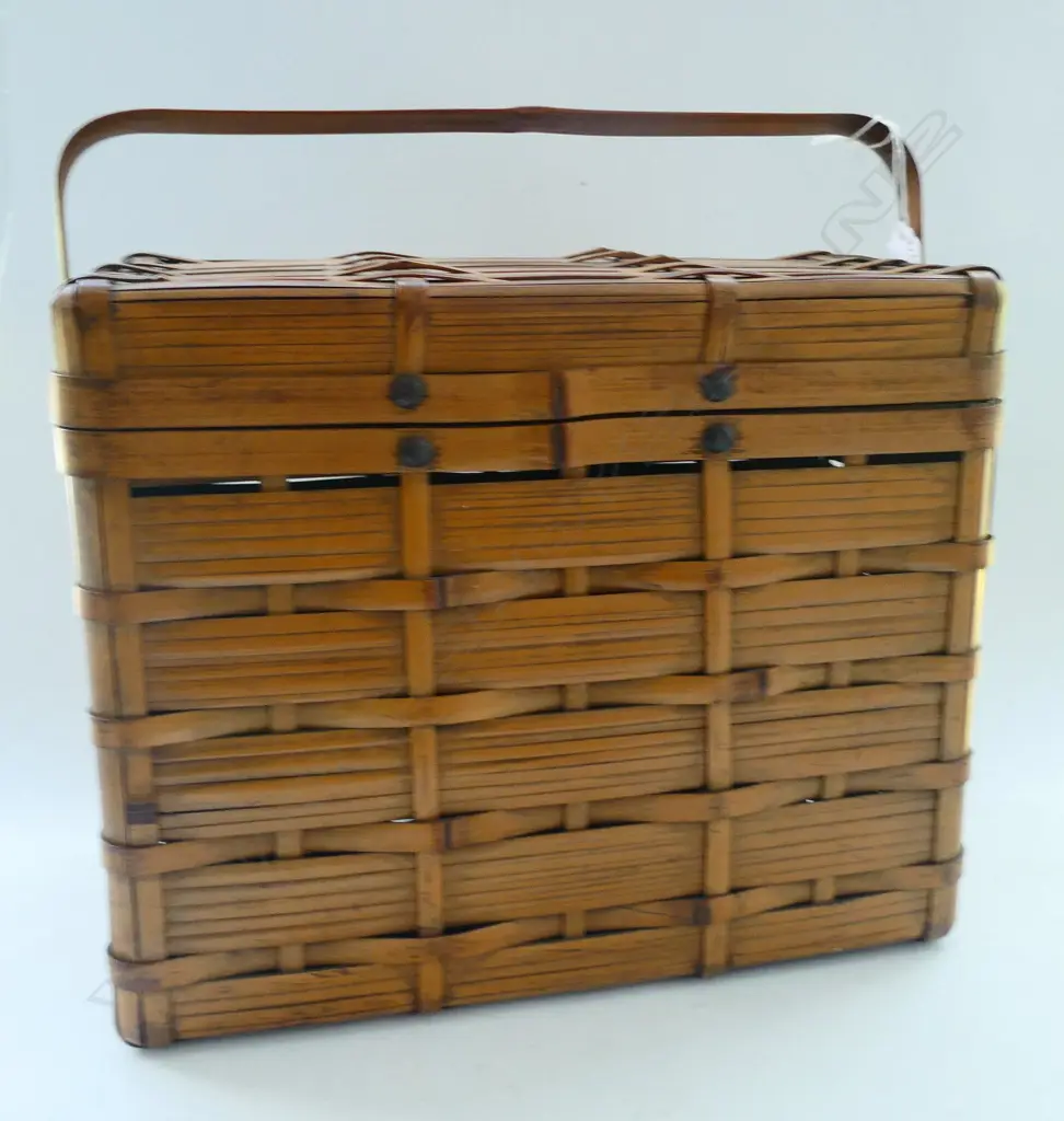 RECTANGULAR CANE BASKET H. 250mm WITH CONTENTS INCL. ORIGINAL BADGEWORK DESIGN BY JOHN PRATT + Image 1++