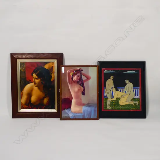 6 FRAMED NUDES INCL A KARMA SUTRA PICTURE H. 240 x 220mm