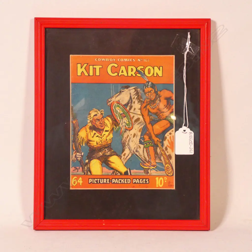 A FRAMED COWBOY COMICS EDITION No. 161 OF 'KIT CARSON' H. 170 x 130mm Image 1++