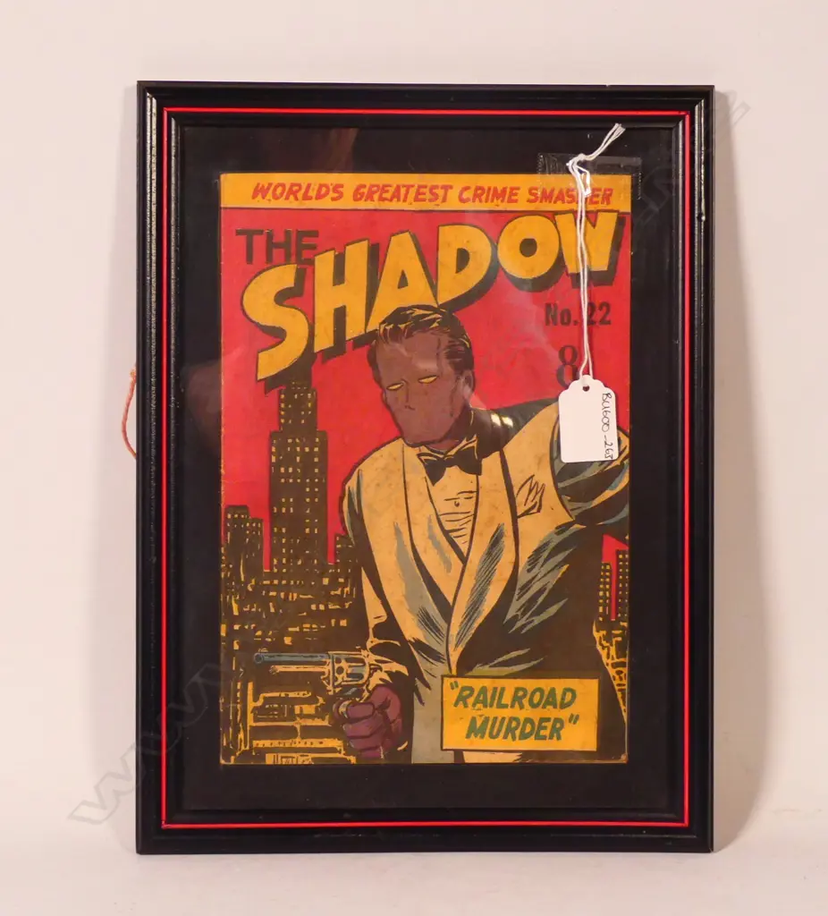 A FRAMED EDITION OF 'THE SHADOW' COMIC 'RAILROAD MURDER' H. 250 x 1870mm Image 1++