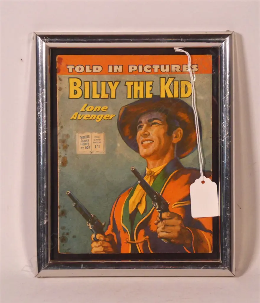 A FRAMED COWBOY COMICS EDITION No. 107 OF 'BILLY THE KID' H. 170 x 130mm Image 1++