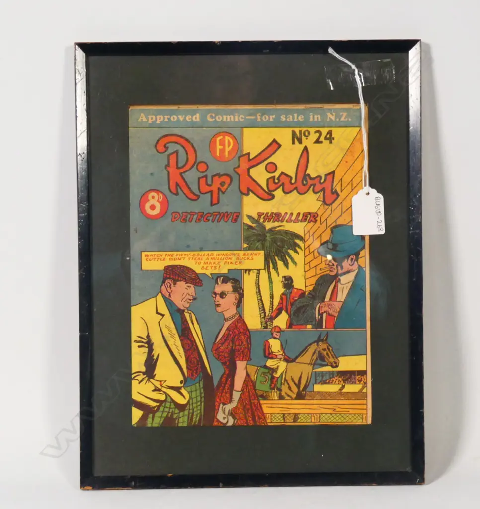 A FRAMED 'RIP KIRBY' DETECTIVE THRILLER PRINTED IN NZ LANDSCAPE 'AUSTRALIAN REPRINT'  H. 245 x 180mm Image 1++