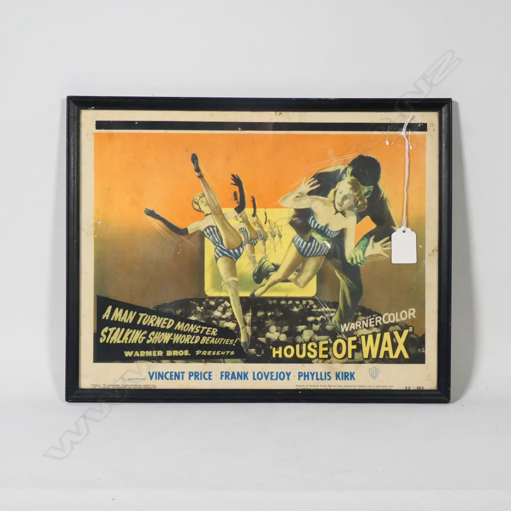 A FRAMED 'HOUSE OF WAX' STARRING VINCENT PRICE LOBBY CARD FROM 1953 W. 320mm Image 1++
