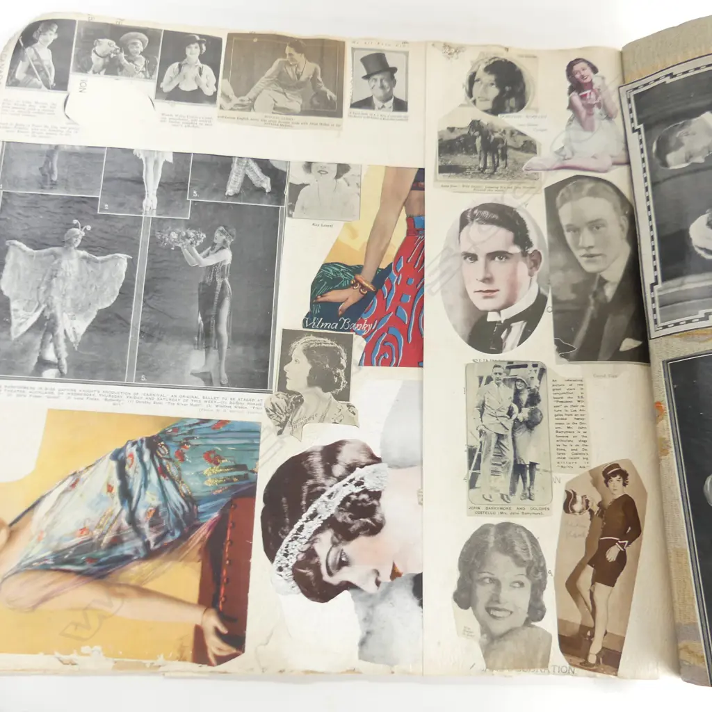 A CIRCA 1920s SCRAPBOOK FULL OF CUTTINGS OF SILENT FILM STARS & RACEHORSES H. 610 x 520mm Image 1++