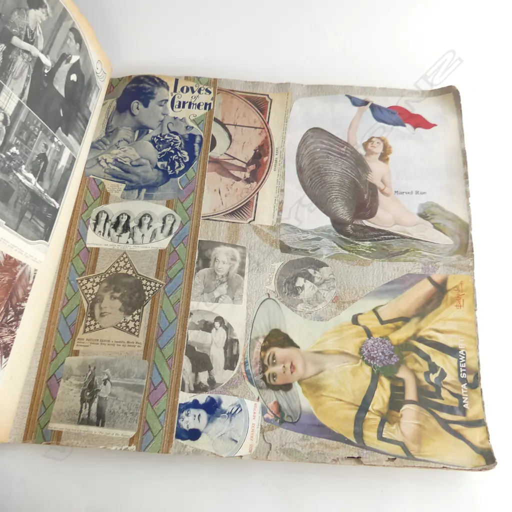 A CIRCA 1920s SCRAPBOOK FULL OF CUTTINGS OF SILENT FILM STARS & RACEHORSES H. 610 x 520mm Image 1++