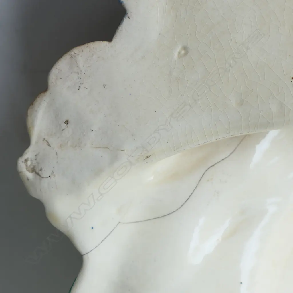 LGE CLARICE CLIFF WALL MASK 'FLORA'. GLOSS GLAZED FLOWERS IN HER HAIR. SOME CRACKS AND CHIP. H.360mm Image 1++
