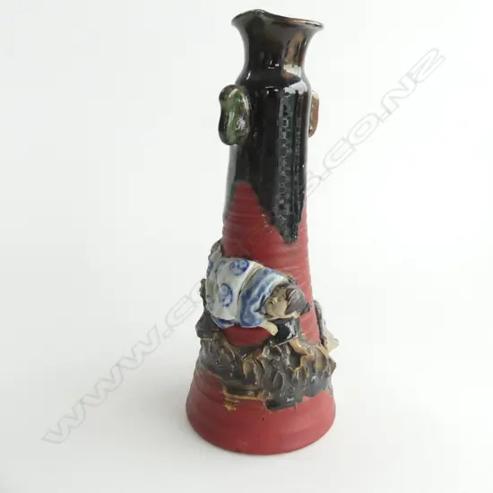 (72) EARTHENWARE VASE SUMIDI GAWA ,WITH APPLIED FIGURES SOME FRITTING,H.230mm
