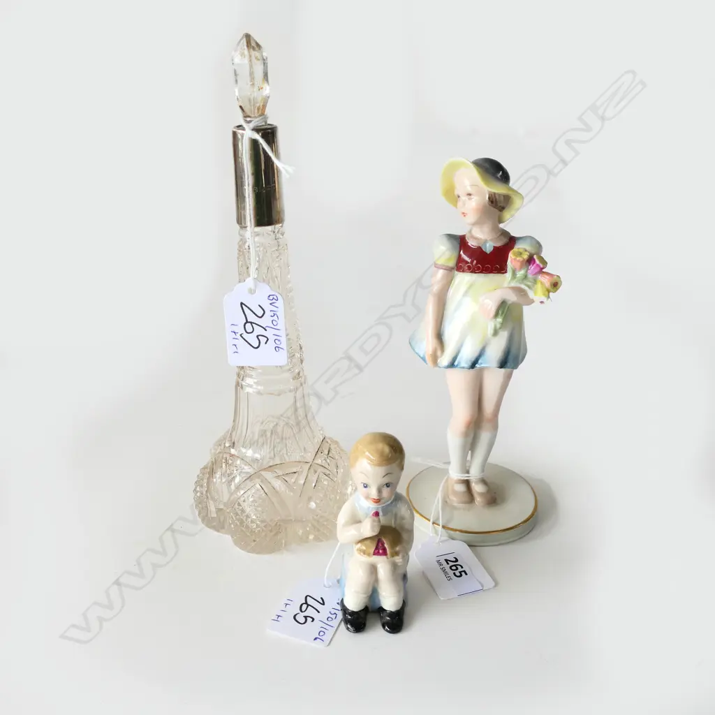 (52) HUTCHENREUTER FIGURE OF GIRL 160MM SMALL FIG OF BOY & S/S TOPPED BOTTLE 200MM Image 1++