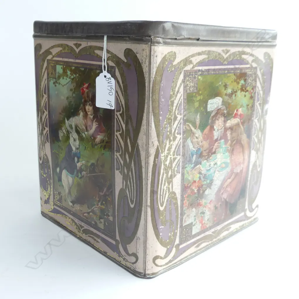 (72) LG c.1900 ALICE IN WONDERLAND BISCUIT TIN, 260 x 230mm Image 1++
