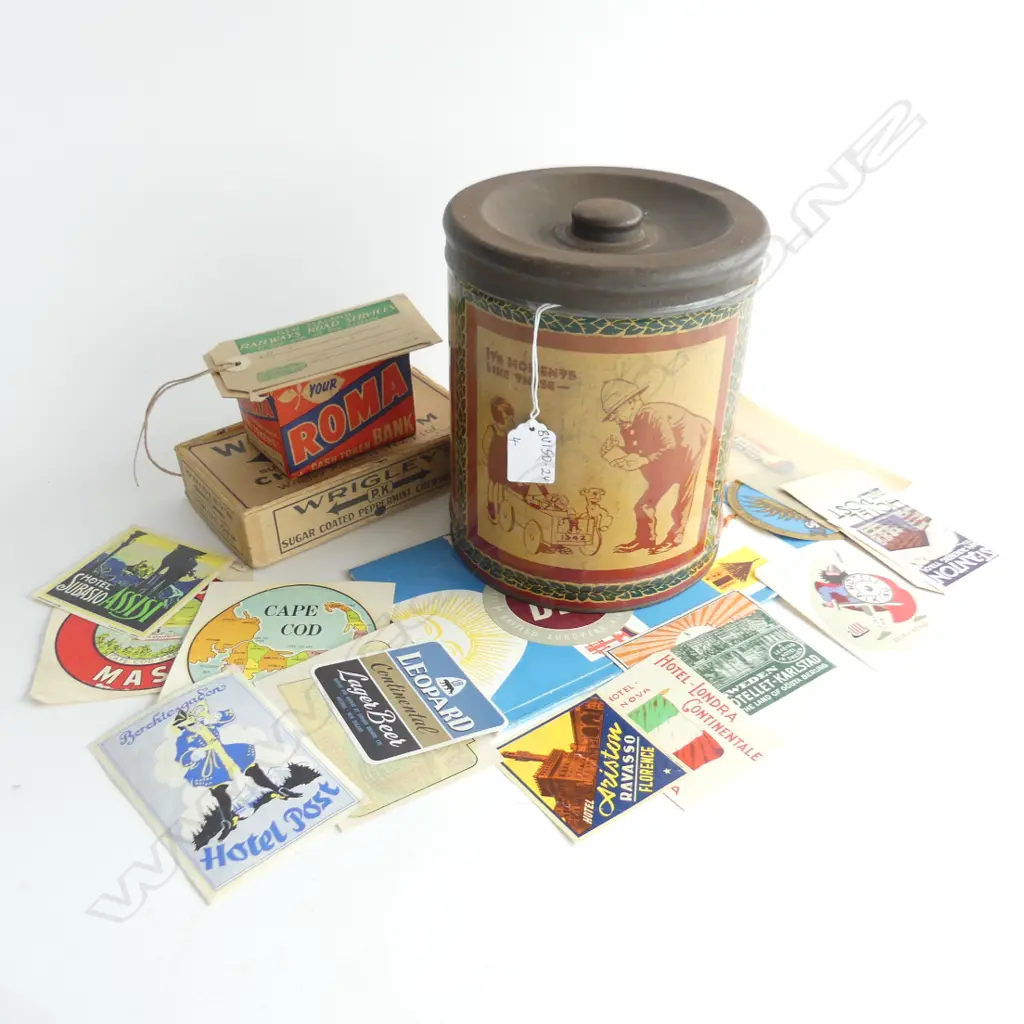 (87) 4 ITEMS, ROUND MINTIES TIN, CARD ROMA CASH BANK,AIR FRANCE TICKETS AND CHEWING GUM BOX Image 1++