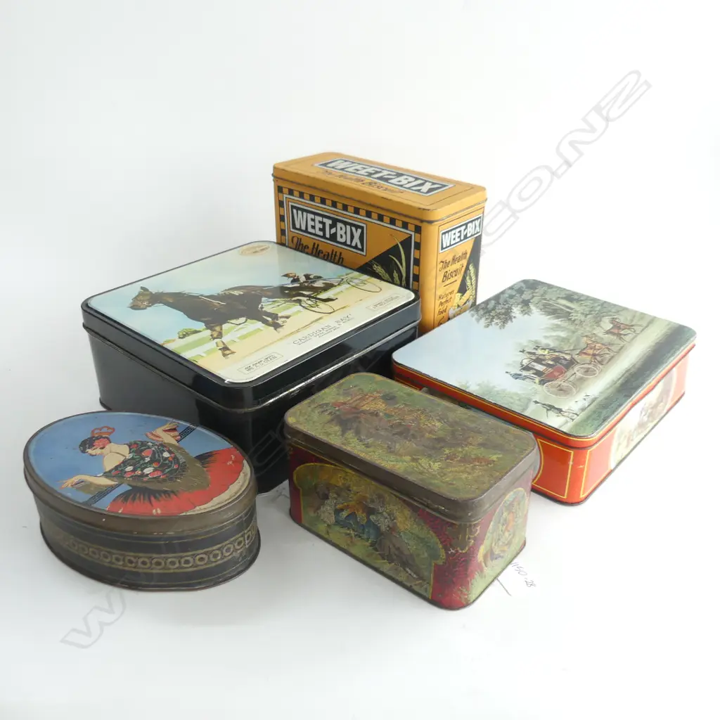 (68) 5 TINS, 3 MODERN (WEETBIX ETC) 1 FLAPPER IMAGE AND OTHER ' PADDING THE TIGER' Image 1++