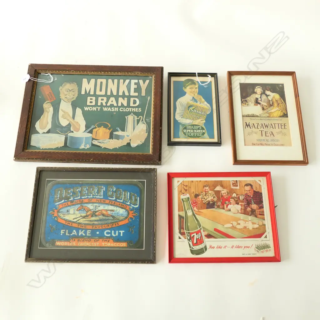 5 FRAMED VINTAGE ADVERTISING SIGNS LARGEST 300 BY 400 MM Image 1++