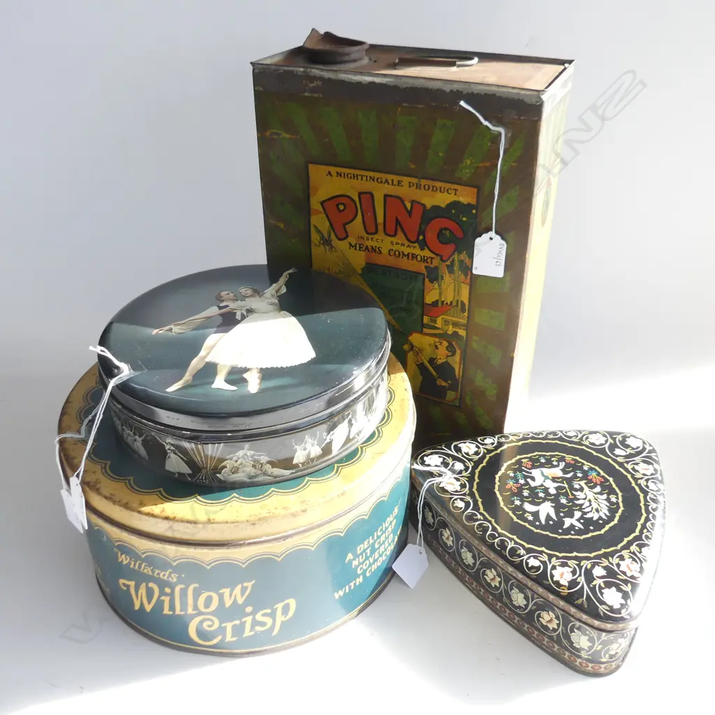 (71) 4 VINTAGE TINS PING SPRAY WILLOW CRISP BALLET & ISLAMIC 355mm TALLEST Image 1++